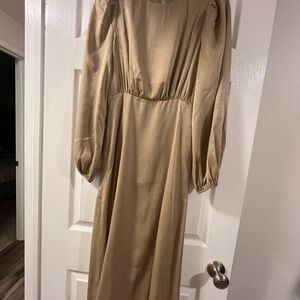 Wilfred Gold Long Sleeve Gown with Bishop Sleeves